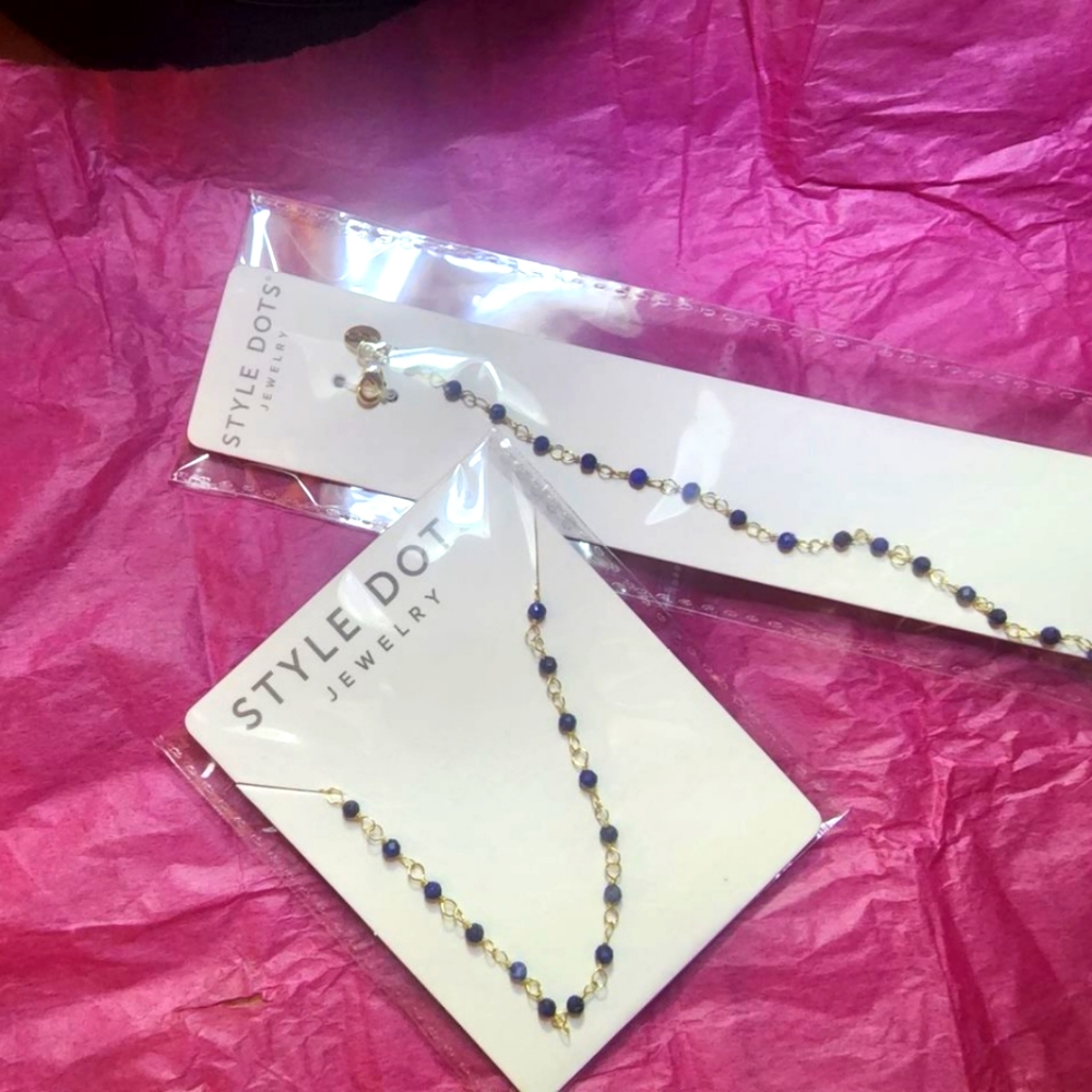 Style dots bracelet and necklace , navy blue and gold New in package, retail $88
